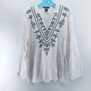 Saint Tropez West Camisa Mujer Talla Grande Blanco Bordado Lino Manga Larga - Imagen 1 de 10