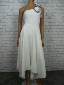 $ 495 Halston Heritage Kreide schwarz Krepp Rüsche Passform & Flare Kleid 4 neu mit Etikett H322 - Bild 1 von 8