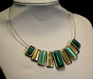 Vintage silver metal color turquoise necklace pendant - Picture 1 of 4