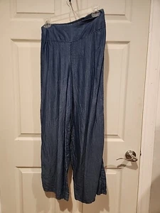 APT.9 S Denim Look Pants Wide Leg 100% Lyocell Inseam 27in Pullon Elastic Wais - Picture 1 of 6