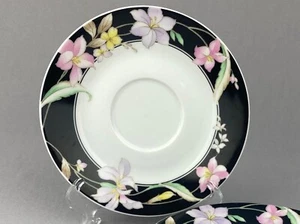 4 Fine China of Japan Fantasy Untertassen mit schwarzem Rand - Bild 1 von 4