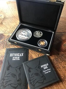 1995 Lynx 3 Coin Silver and Gold Proof Set Vintage Coins w Certification - Picture 1 of 14