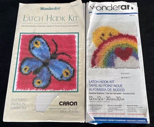 2 Latch Hook Rug Rugs Rainbow & Sunshine & Butterfly Papillon Mariposa NEW - Picture 1 of 7