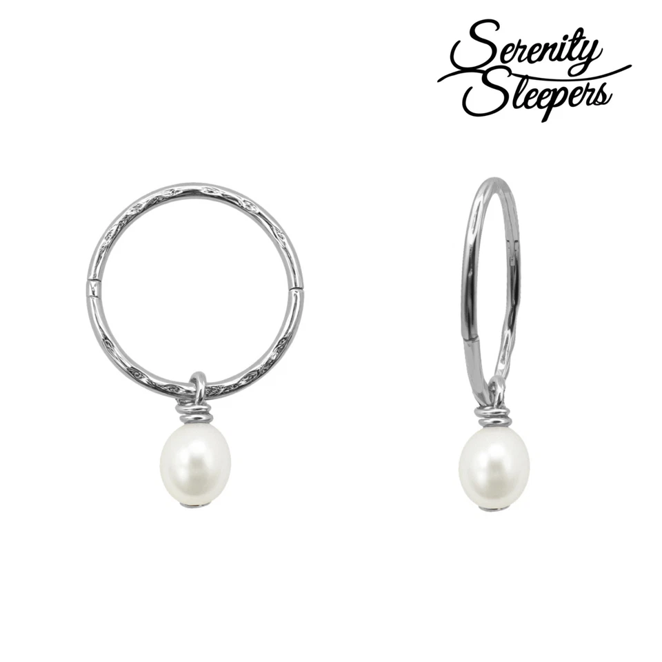 925 Sterling Silver Mini Pearl Hoop Earrings Natural Freshwater Pearls - Tracked - image 1 of 4