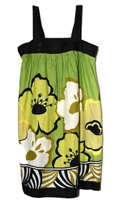 Atmosphere Green Black with Large Yellow White Flowers Cotton Sundress Size S - Picture 1 of 9
