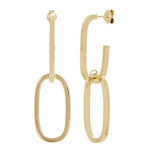 Italian 14kt Yellow Gold Hollow Double Oval Hoop Drop Earrings 1.9" 3 grams - Picture 1 of 5