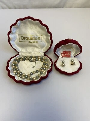 Vintage Orquidea Majorca Pearl Necklace And Earring Set .925 Sterling Silver - Image 1 of 4