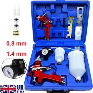 Gravity Spray Gun HVLP Air Feed Vehicle Car Paint Red 600ml Cup Kit 0.8mm 1.4mm - Picture 1 of 10