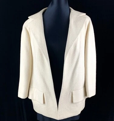 Blazer de lana blanco vintage de los años 70 L chaqueta sin asas traje abrigo forrado mangas 3/4 Foto 1 de 4