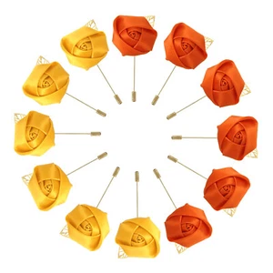 12 Pcs Groom Boutonnieres Rose Boutonnieres Pins Yellow/Orange - Picture 1 of 6