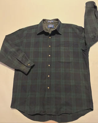 Vintage Pendleton Black Watch Tartan Men’s L Wool Shirt Green Black Blue READ - Image 1 of 4
