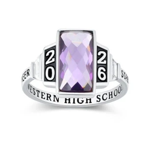 Customized Women Faceted Rectangle Gemstone High School Class Ring Gift for Her - Picture 1 of 12