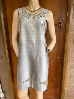 Matthew Williamson ~ Silver Beaded Sleeveless Silk Shift Dress Size 12 BNWT New - Image 1 of 4