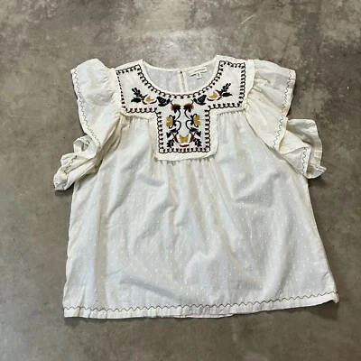 Max Studio Shirt Womens XL Beige Embroidered Ruffle Sleeve Boho Chic - Image 1 of 4