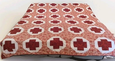 Quilt Dutch Red  White Design  Patchwork  94" x 96"  - Image 1 of 4