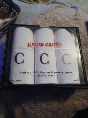 Lenços finos masculinos de algodão PIERRE CARDIN (letra C bordada) conjunto com 3 polegadas - Imagem 1 de 2