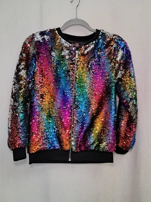 Jojo's Closet Size XL 14/16 Two Way Rainbow Sequin Bomber Jacket Jojo Siwa - Image 1 of 4