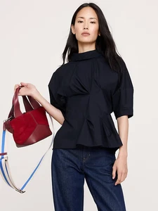 Banana Republic Baumwoll-Popeline verdreht Top marineblau neu mit Etikett $ 80 L Large - Bild 1 von 4