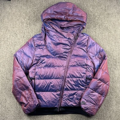 Nike Womens S Sportswear Down Filled Short Jacket Assymentrical Zip Hood Purple - Image 1 of 4