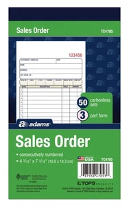 Adams Sales Order Book, 3-Part, Carbonless, 4-3/16" X 7-3/16" Inch, 50 Sets, - Bild 1 von 4