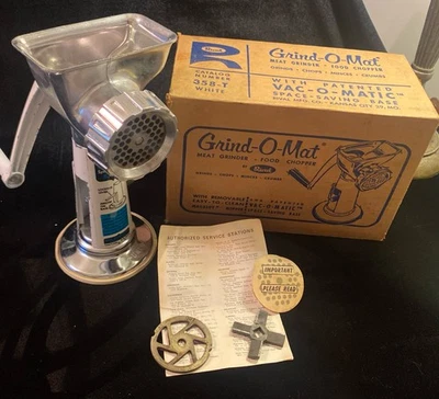 Vintage Rival Grind-o-Mat Meat Grinder Food Chopper Model 358-T white  With Box - Image 1 of 4