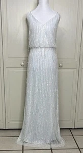B. Darlin Womens White Fringe Sequin Full length Dress Sleeveless Size 11/12 - Picture 1 of 12