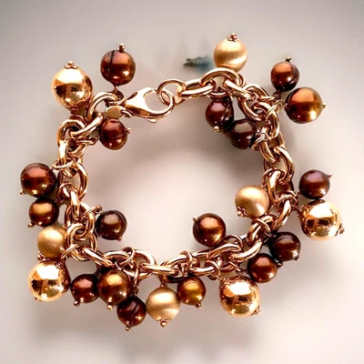 Brazalete Chacha Bronce Italia Cobre Marrón Perla Cultivada, 7-1/2" Largo Foto 1 de 4