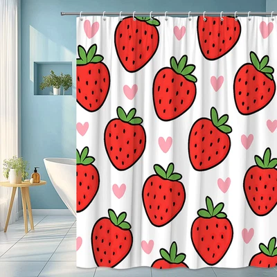 Linda Cortina de Ducha Fresa con Corazones - Divertida Decoración de Baño Foto 1 de 4