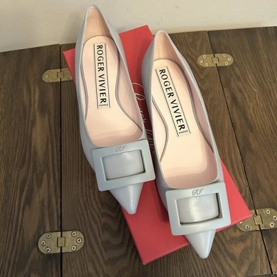 NUEVO Roger Vivier 37 Gommettine Ballet Zapatos Planos de Cuero Gris Foto 1 de 4