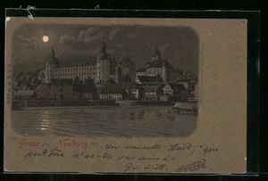 Mondschein-AK Neuburg a. D., Schloss mit Hafen  - Picture 1 of 2