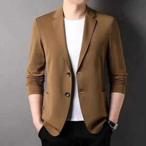 Men's Lightweight Suit Jacket Ice Silk Anti-Wrinkle Breathable Formal Coat Tops - Picture 1 of 19
