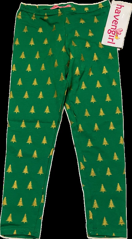 Leggings navideños Haven Girl verdes y dorados talla 5 ¡NUEVOS CON ETIQUETAS!! Foto 1 de 1