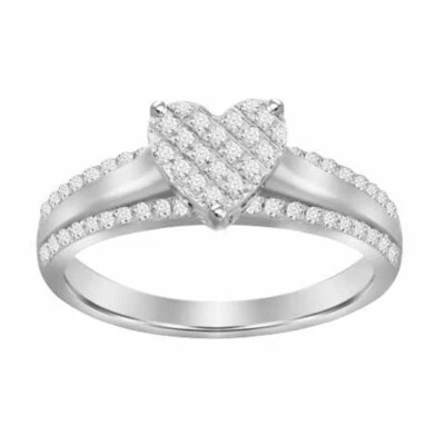 0.20ctw Diamond Heart Cluster Promise Engagement Ring 10k White Gold - Image 1 of 2