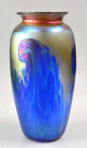 Blue/Gold Luster Vase With Blue Wave Design By Saul Alcaraz.  - Bild 1 von 3