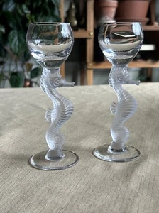 Set of 2 Bayel Frosted Seahorse Stem Cordial Glasses 5 3/4" - Picture 1 of 6