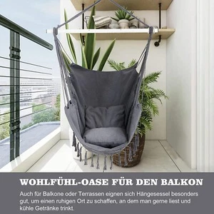 Hängesessel mit 2 Kissen Hängestuhl Hängeschaukel Hängekorb Hängesitz für Balkon - Bild 1 von 11