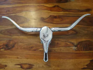 Wandfigur Stier Kopf Schädel Hörner Büffel Bison Rind Skulptur Silber Alu Geweih - Bild 1 von 6