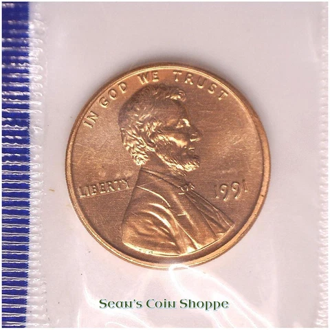 1991 Lincoln Cent Penny 1C Unc BU from Mint Set in Wrap Philadelphia Ships Free! Cover