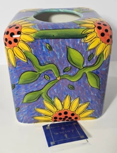NIB VTG Terri Kern Designs Ceramic Tissue Cover Sunflower 2005 Bright Colors - Picture 1 of 10