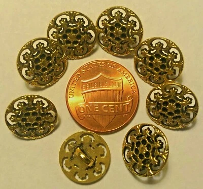 8 Flat Top Pierced Gold Tone Metal Shank Buttons 1/2" 12.7mm 9683 - Image 1 of 2