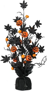 Black Halloween Tree w/ Pumpkins & Leaves – Tabletop Decor 17.5 in - Picture 1 of 7