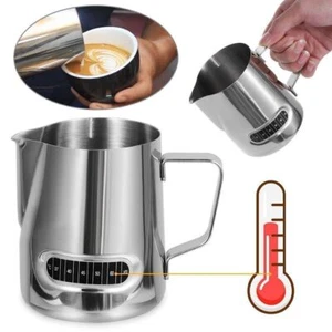 350ml 600ml Coffee Pitcher Frothing Milk Jug Thermometer Stainless Steel Tools - Picture 1 of 12