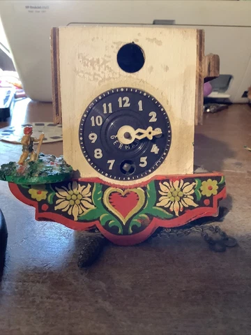 Vintage Miniature German Wind Up Cuckoo Clock Black Forest For Parts Only Decor Cover