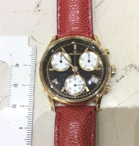 Pryngeps Crono quarzo orologio nuovo mm 35 laminato oro cinturino pelle rosso - Foto 1 di 5