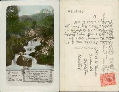 Happy Birthday Waterfall Landscape W&K 1031 Wildt & Kray 1930 Pontesbury Cancel - Image 1 of 2