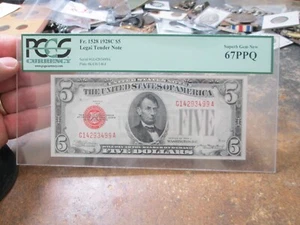 $5 1928 C LEGAL TENDER NOTE RED SEAL PCGS 67PPQ UNCIRCULATED CONDITION - Picture 1 of 2