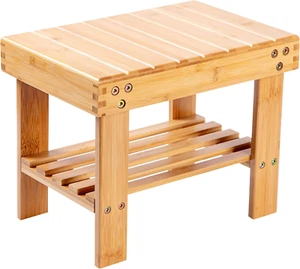 Bamboo Small Seat Stool for Kids, Foot Rest Shaving Stool,Storage Shelf, Durable - Picture 1 of 12