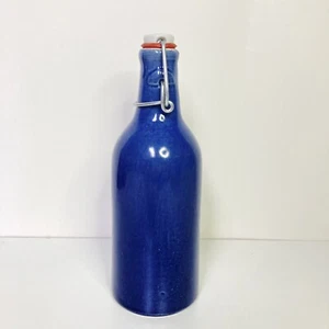 VTG BOWMAN POTTERY BLUE STONEWARE MAPLE SYRUP BOTTLE VERMONT FLIP TOP 9.5" HTF - Picture 1 of 6