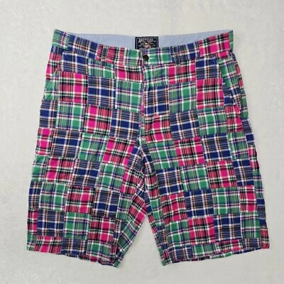 AMERICAN LIVING Shorts Mens 36 10" Madras Plaid Patchwork Chino Cotton Blue - Image 1 of 4