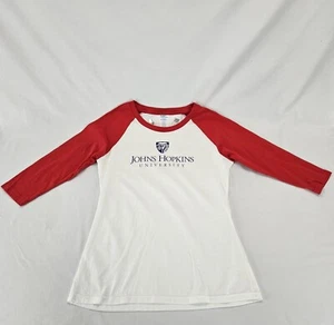 Women Johns Hopkins University Blue Jays Large Raglan Baseball Tee Red White S - Picture 1 of 12
